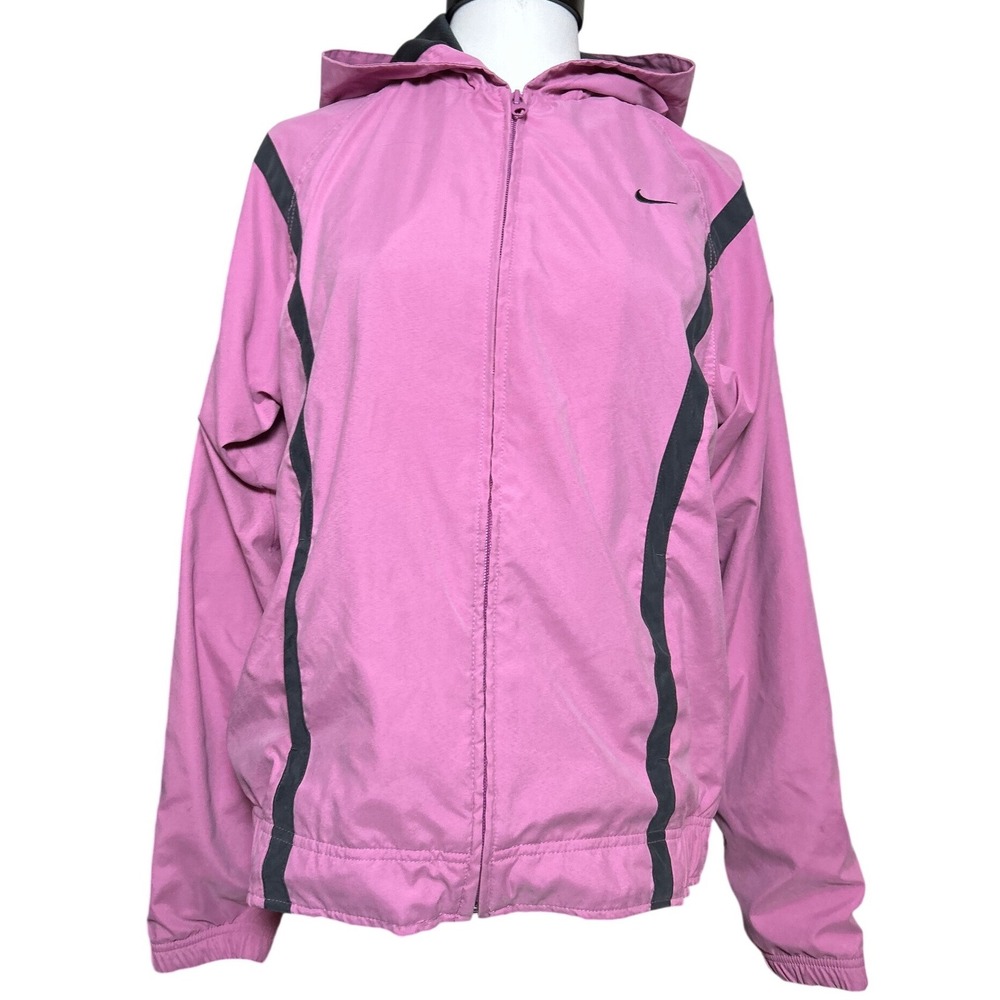 Y2K‎ VTG Nike Womens Pink Gray Hooded Windbreaker Full Zip Jacket Gorpcore M